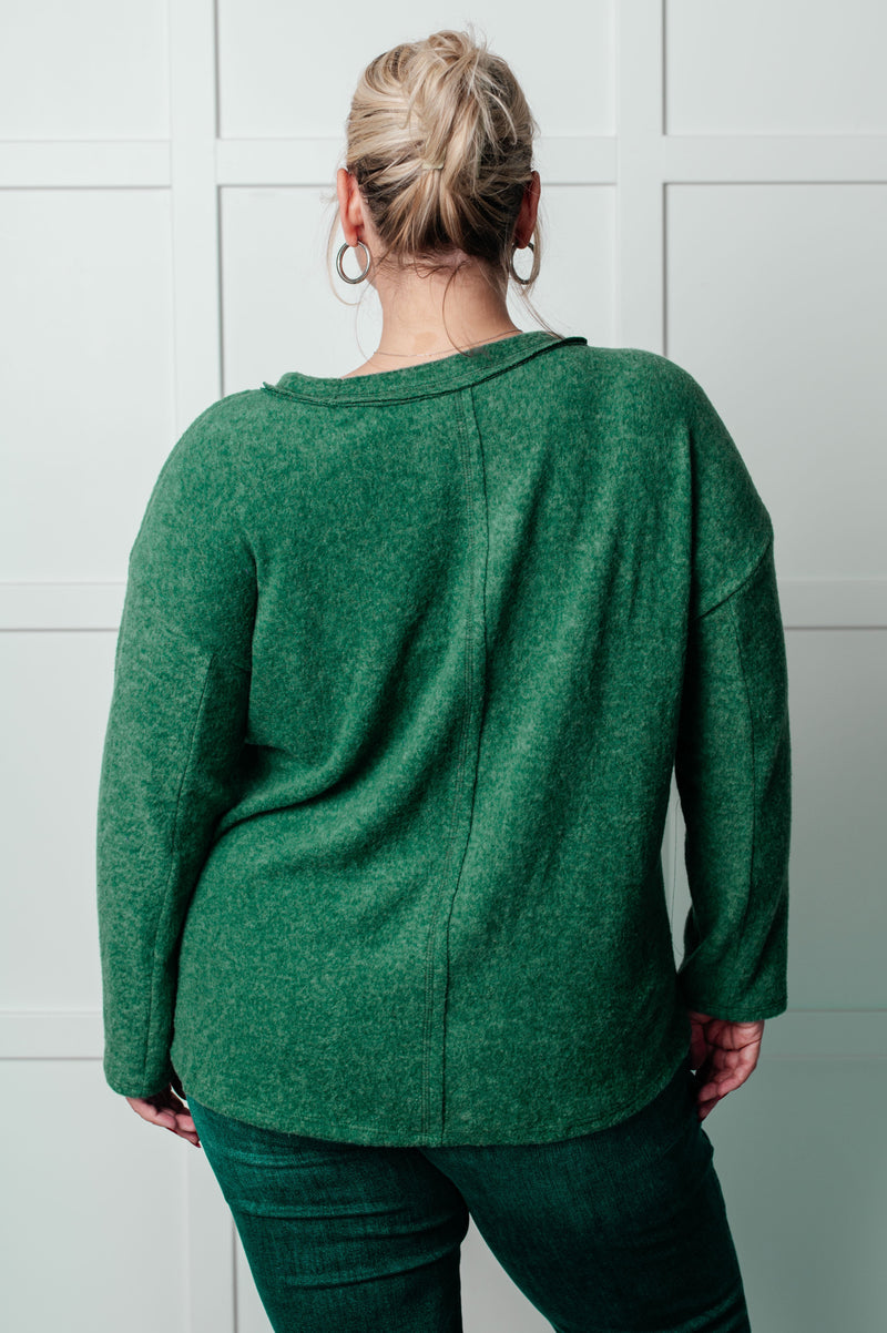 Hazel Blues® |  Simple Silhouette Brushed Hacci Sweater in Dark Green