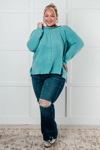 Hazel Blues® |  Simple Silhouette Brushed Hacci Sweater in Dusty Teal