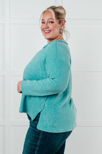 Hazel Blues® |  Simple Silhouette Brushed Hacci Sweater in Dusty Teal