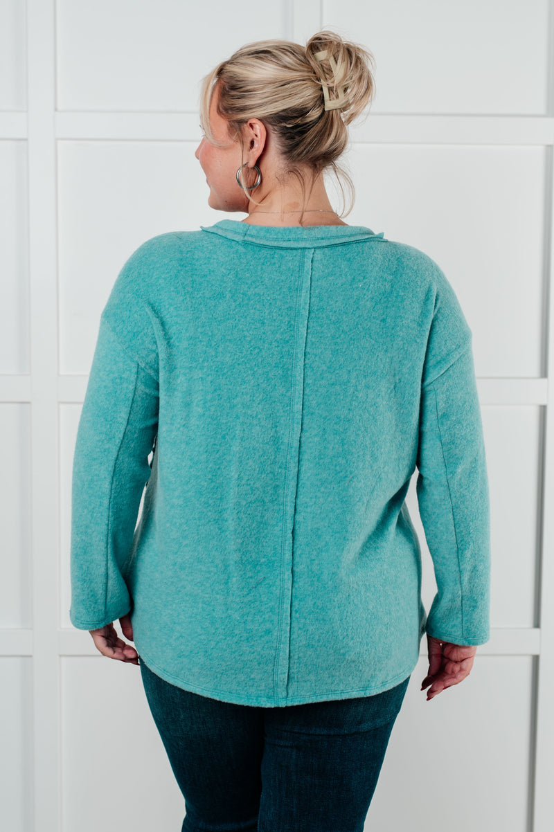 Hazel Blues® |  Simple Silhouette Brushed Hacci Sweater in Dusty Teal