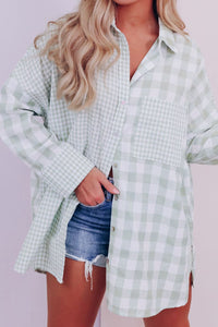 Hazel Blues® |  Pocketed Plaid Collared Neck Long Sleeve Shirt