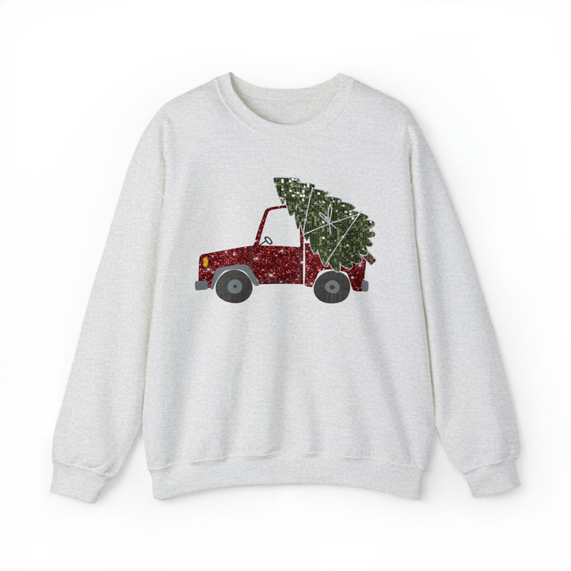 Hazel Blues® |  Christmas Tree Truck Faux Glitter Graphic Sweatshirt