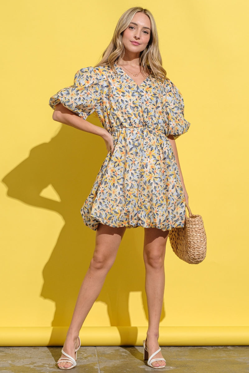 Hazel Blues® |  And The Why Floral Surplice Puff Sleeve Dress