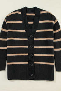 Hazel Blues® |  Striped Button Down Long Sleeve Cardigan