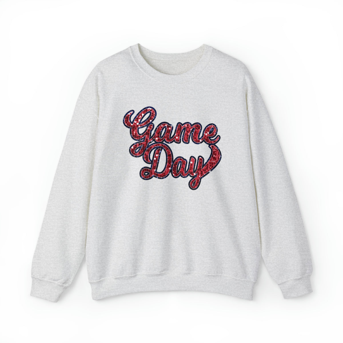 Hazel Blues® |  Game Day Faux Chenille Sequin Patches Sweatshirt: Red & Navy