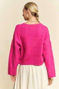 Hazel Blues® |  Davi & Dani Diamond Cable Pattern Drop Shoulder Sweater