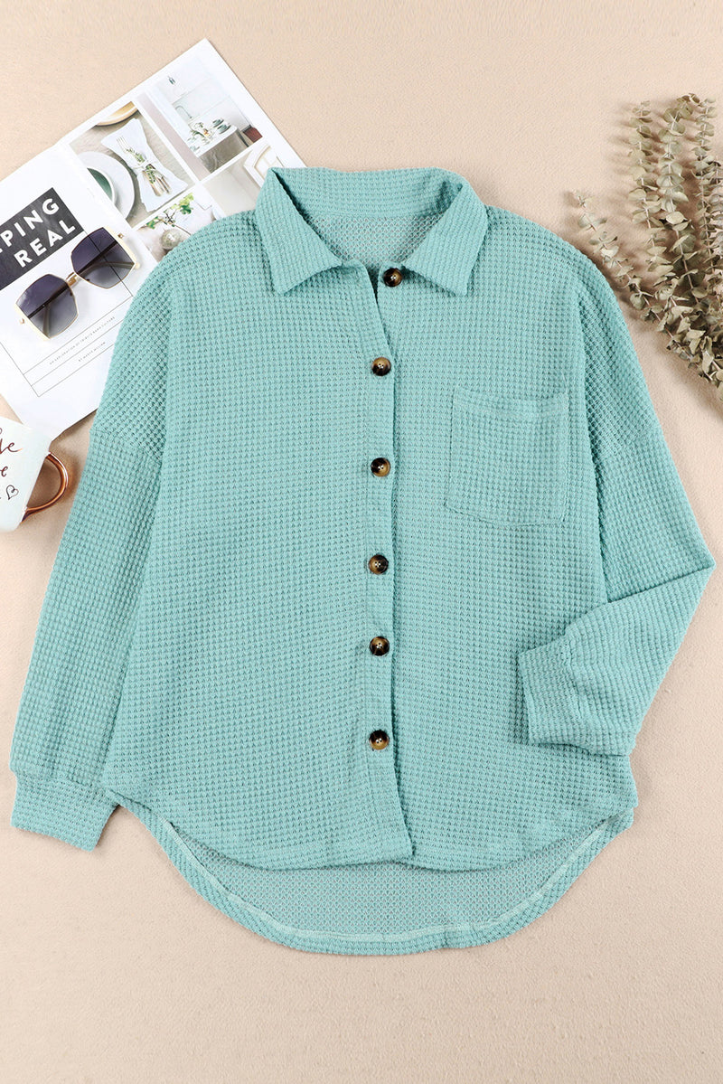 Hazel Blues® |  Waffle-Knit Collared Neck Long Sleeve Shirt