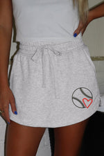 Hazel Blues® |  Light Grey Baseball Heart Embroidery French Terry Skort
