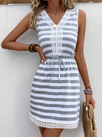 Hazel Blues® |  Tied Striped V-Neck Sleeveless Mini Dress