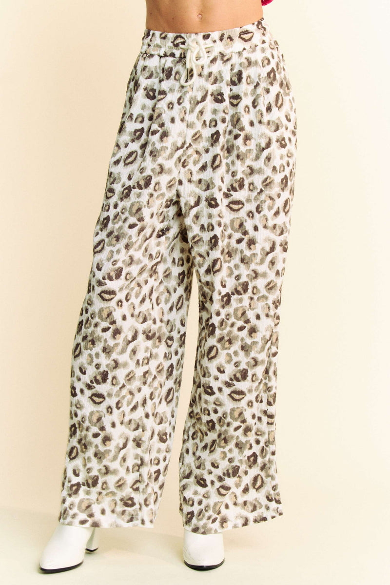 Hazel Blues® |  Davi & Dani Drawstring Leopard Wide Leg Pants