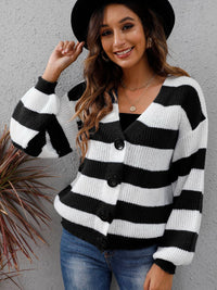 Hazel Blues® |  Striped Button Up Long Sleeve Sweater