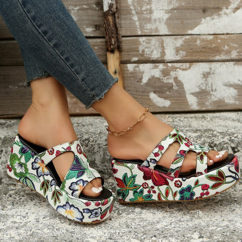 Hazel Blues® |  Cutout Floral Peep Toe Sandals