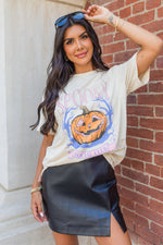 Hazel Blues® |  White SPOOKY Pumpkin Print Round Neck Halloween T Shirt