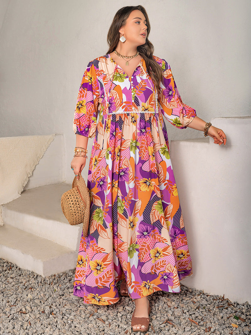 Hazel Blues® | Printed Tie Neck Maxi Dress