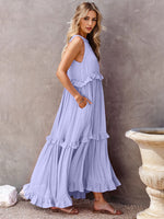 Hazel Blues® |  Ruffled Sleeveless Tiered Maxi Dress with Pockets
