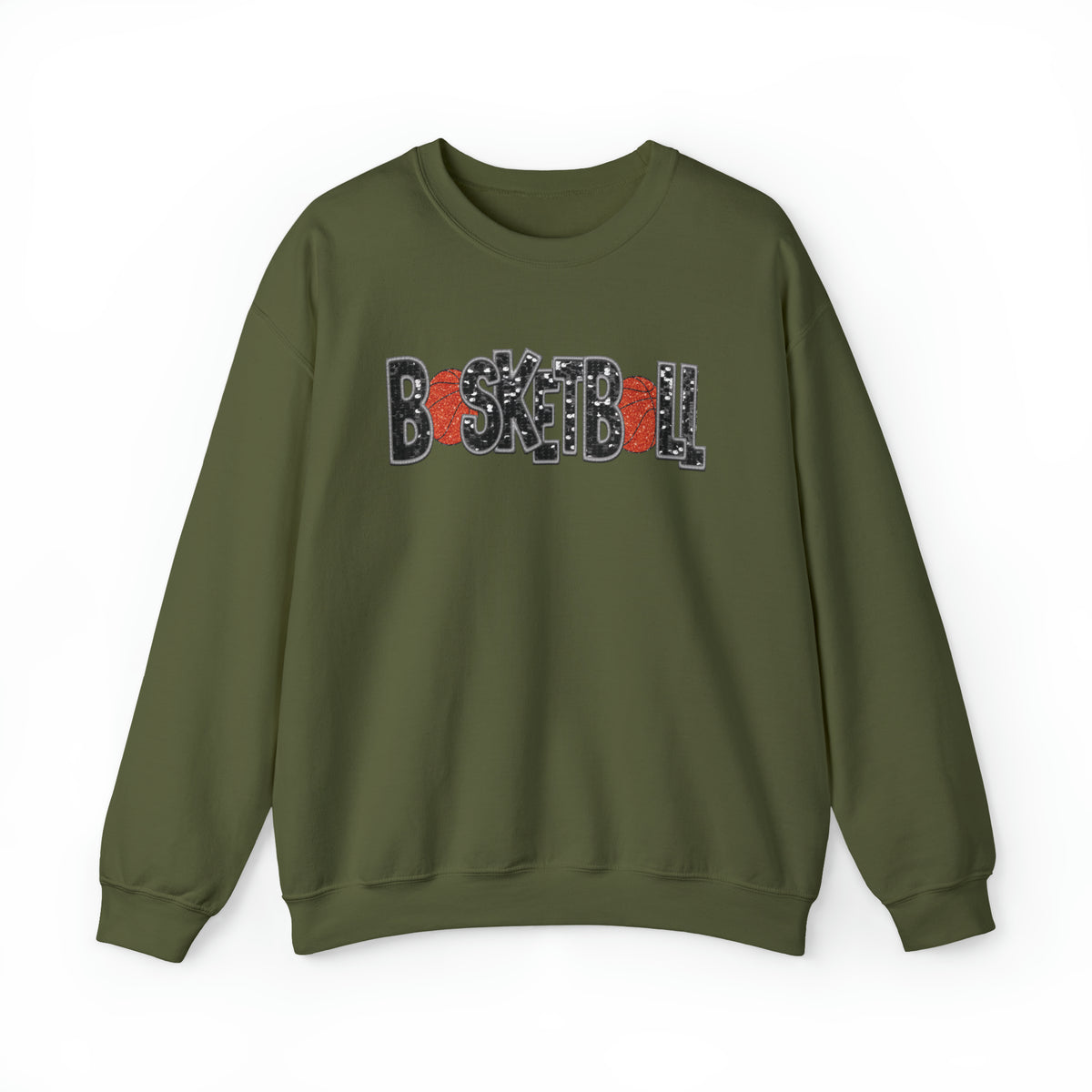 Hazel Blues® |  Basketball Faux Chenille Sequin Patches Sweatshirt: Black