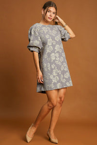 Hazel Blues® |  Umgee Floral Jacquard Puff Sleeve Mini Dress