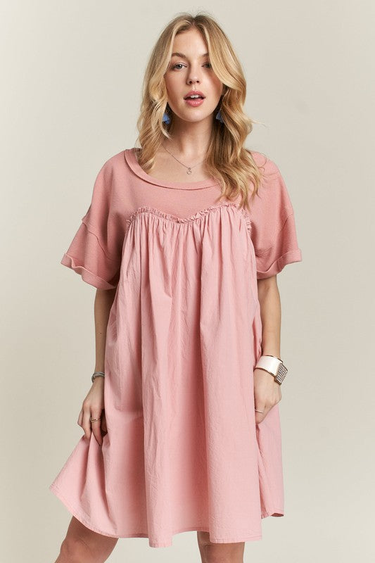 Hazel Blues® |  ADORA Round Neck Half Sleeve Babydoll Dress