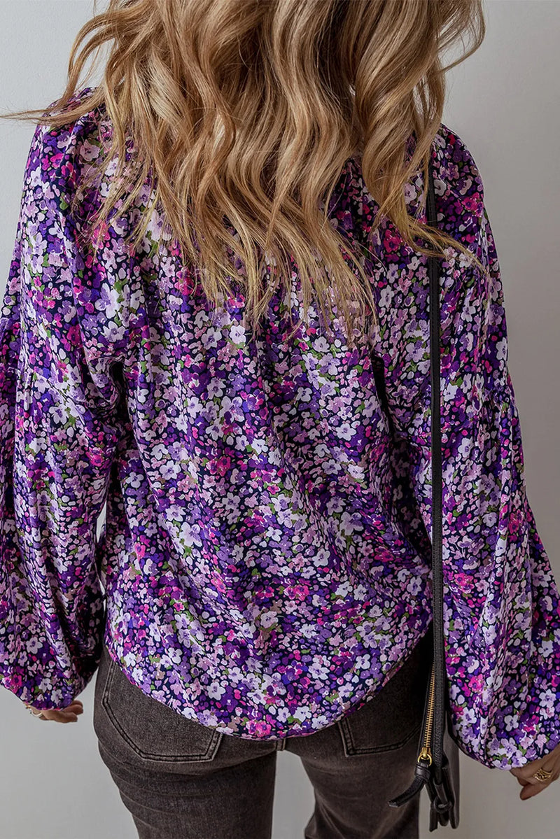 Hazel Blues® |  Floral Tie Neck Long Sleeve Blouse