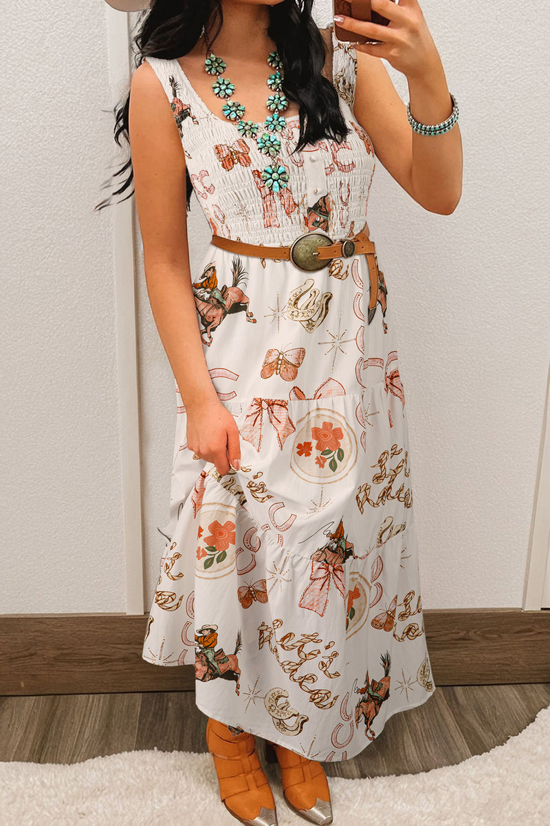 western midi dress LUCKY & BLESSED Navy Retro Rodeo Print Strapless Extra large Add timeless Western elegance to your collection with this brown lace long sleeve midi dress Western Horseshoe Print U-Neck Sleeveless