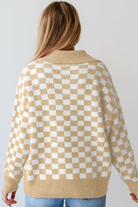 Hazel Blues® |  Checkered Collared Neck Long Sleeve Sweater