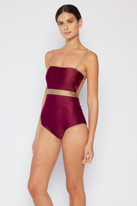 Hazel Blues® | Wave Break Contrast Trim One-Piece in Wine: Adult