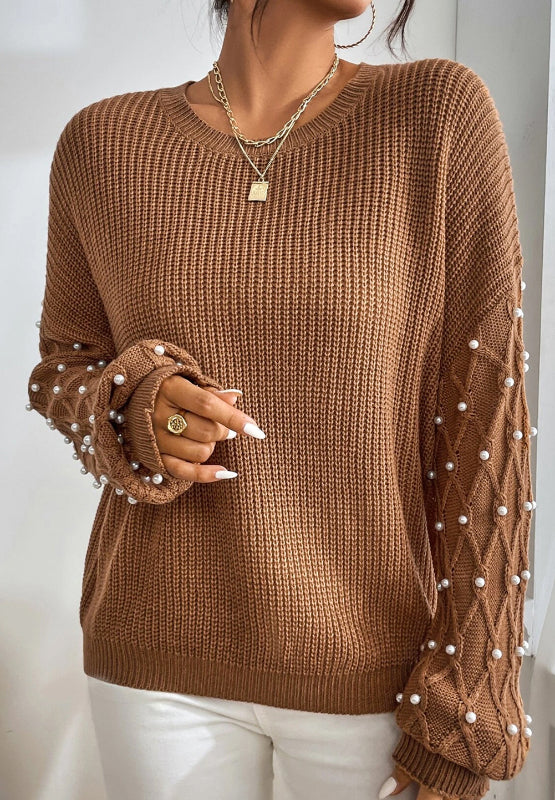 Hazel Blues® |  Pearl Detail Round Neck Long Sleeve Sweater