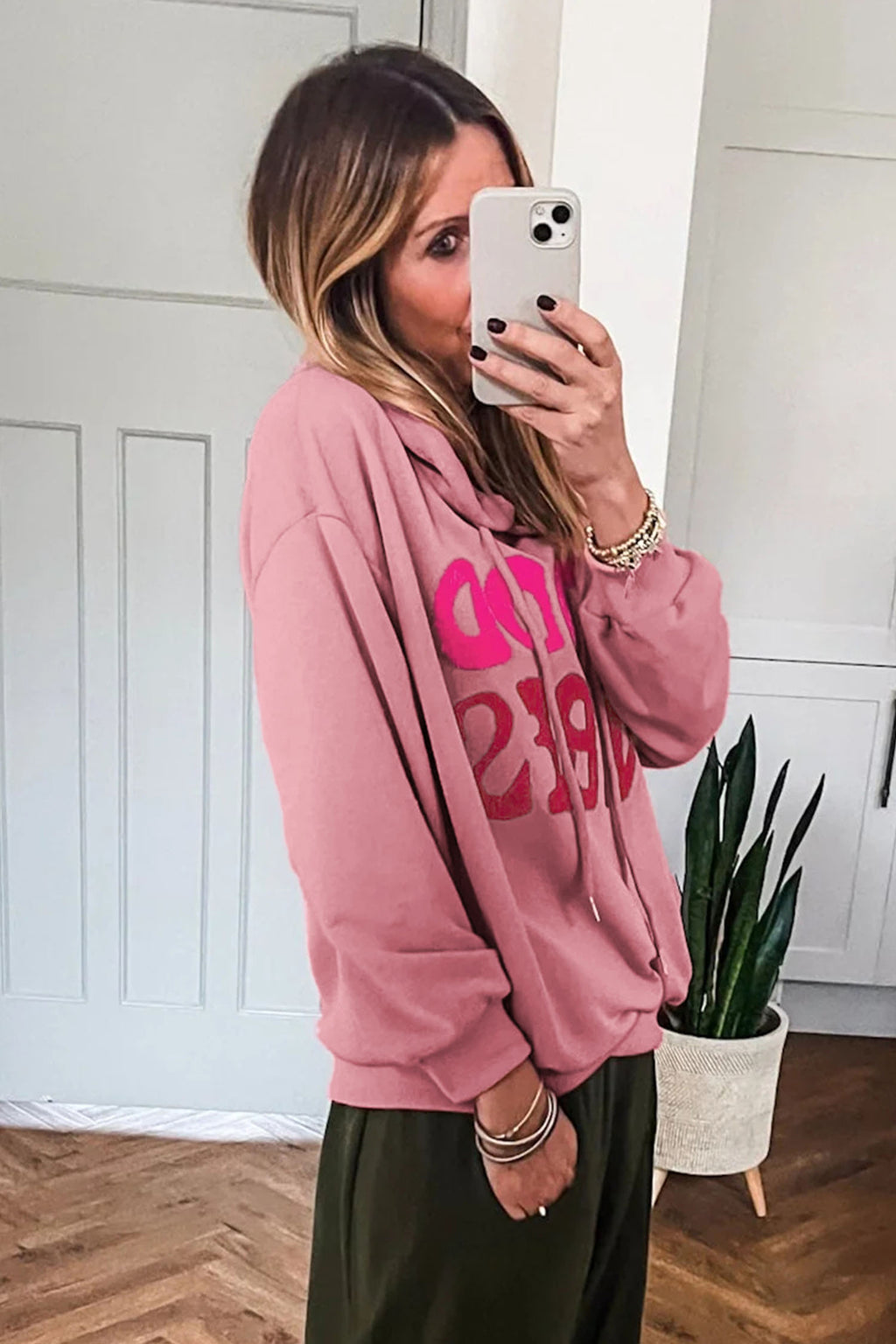GOOD VIBES Chenille Graphic Hoodie