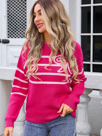 Hazel Blues® |  Striped Round Neck Long Sleeve Sweater