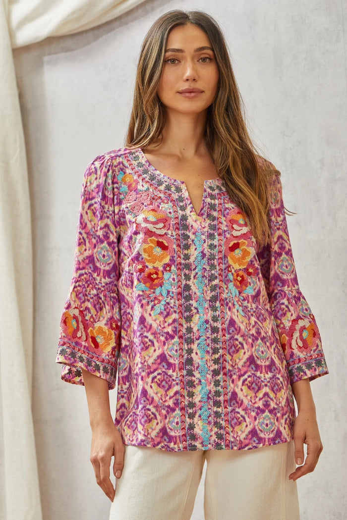 Hazel Blues® |  Print Embroidery Tunic Top