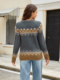 Hazel Blues® |  Contrast Round Neck Long Sleeve Sweater