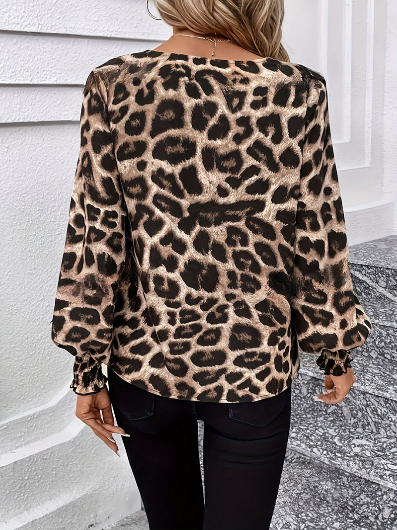 Hazel Blues® |  Leopard V-Neck Lantern Sleeve Blouse