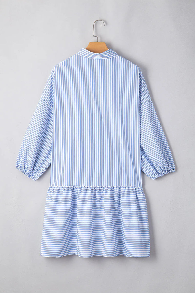 Hazel Blues® |  Striped Collared Neck Mini Dress