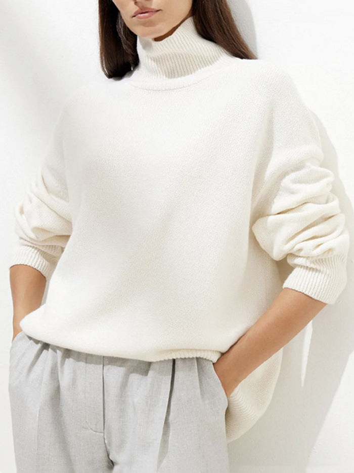 Hazel Blues® |  Ribbed Detail Turtleneck Dropped Shoulder Sweater