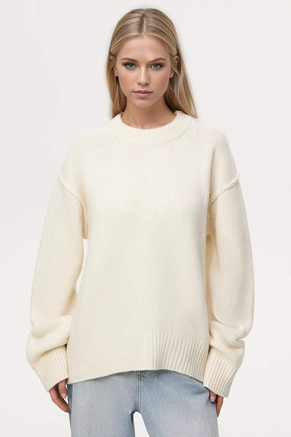 Hazel Blues® |  Basic Bae Round Neck Dropped Shoulder Sweater