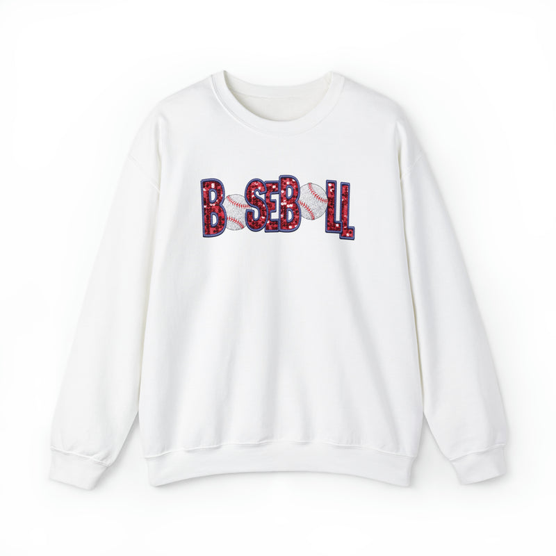 Hazel Blues® |  Baseball Faux Chenille Sequin Patches Sweatshirt: Red