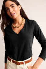 Hazel Blues® |  Black Solid Color V Neck Long Sleeve Stretchy Top