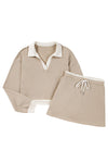 Hazel Blues® |  Parchment Raw Edge Detail Colorblock Patchwork Cropped Pullover Drawstring Skirt Set