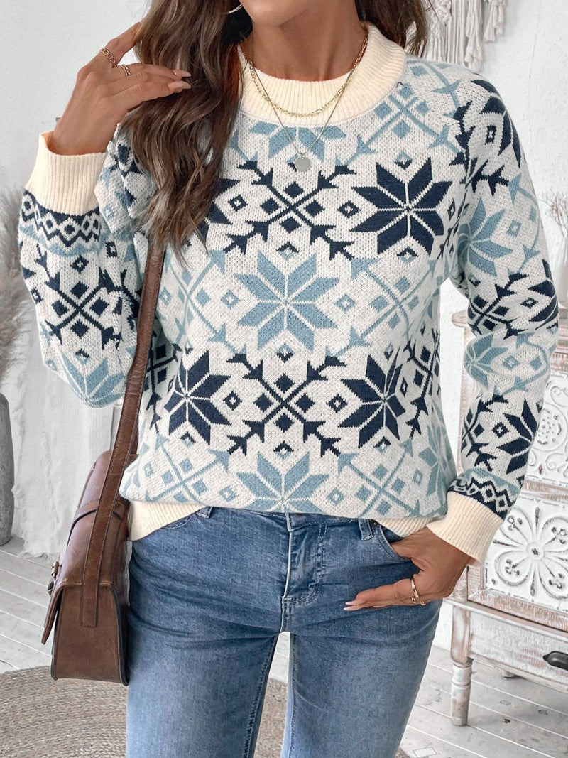 Hazel Blues® |  Perfee Graphic Round Neck Long Sleeve Sweater