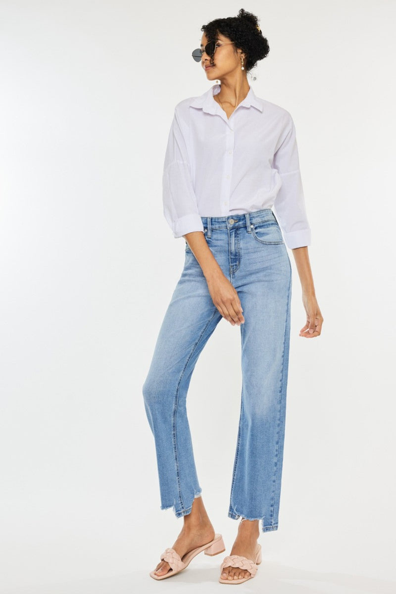 Hazel Blues® |  Kancan High Waist Raw Hem Straight Jeans