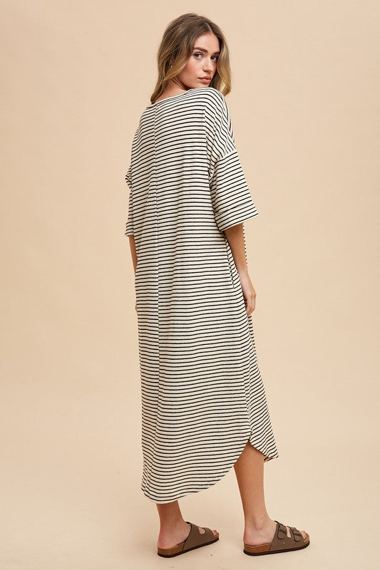 Hazel Blues® |  Annie Wear Striped Round Neck Terry Midi Dress