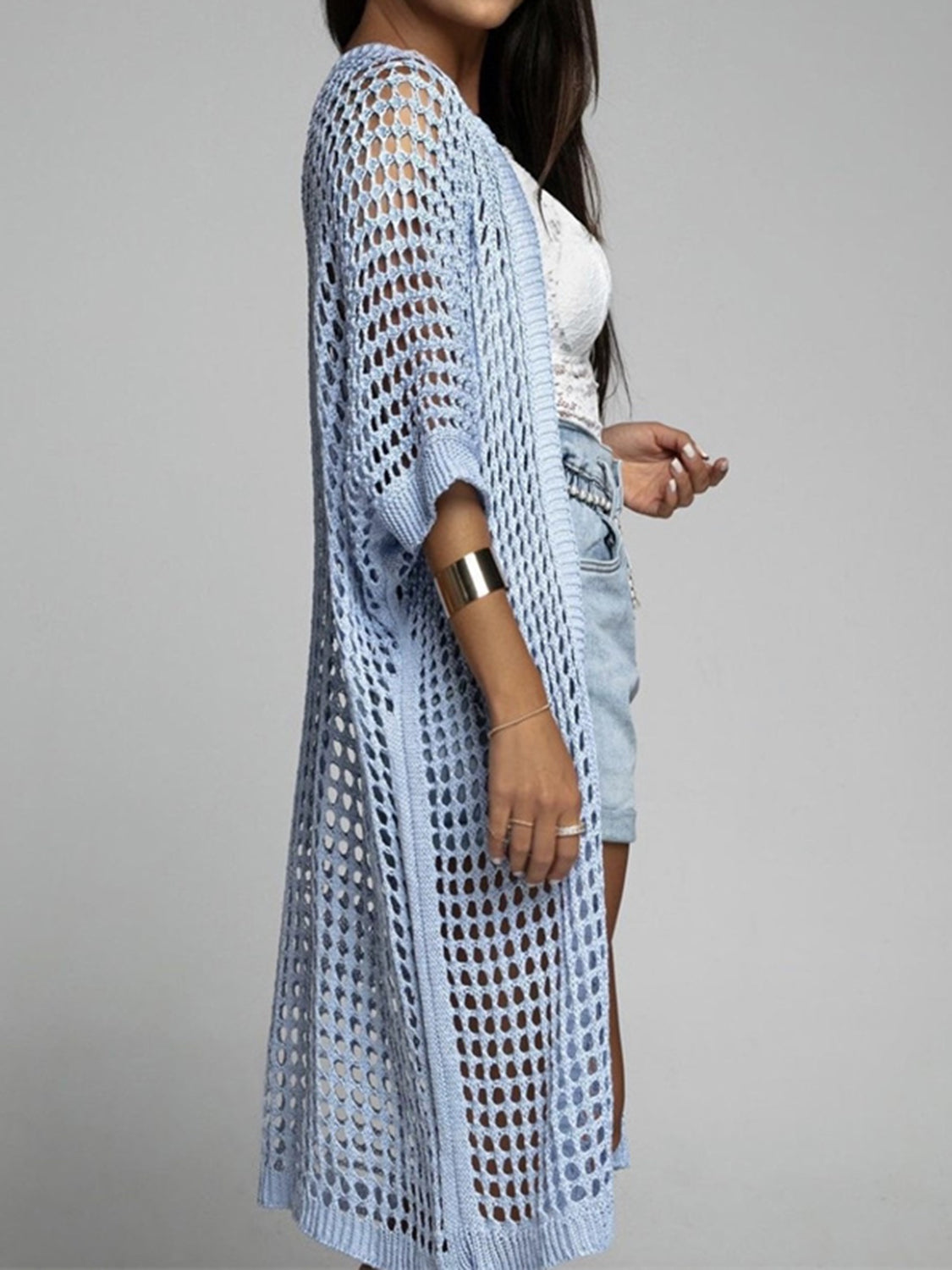 Hazel Blues® |  Openwork Open Front Three-Quarter Sleeve Cover Up