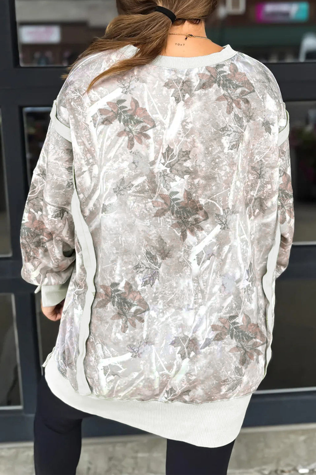KENTUCKY Raw Seam Detail Leafy Camouflage Baggy Sweatshirt