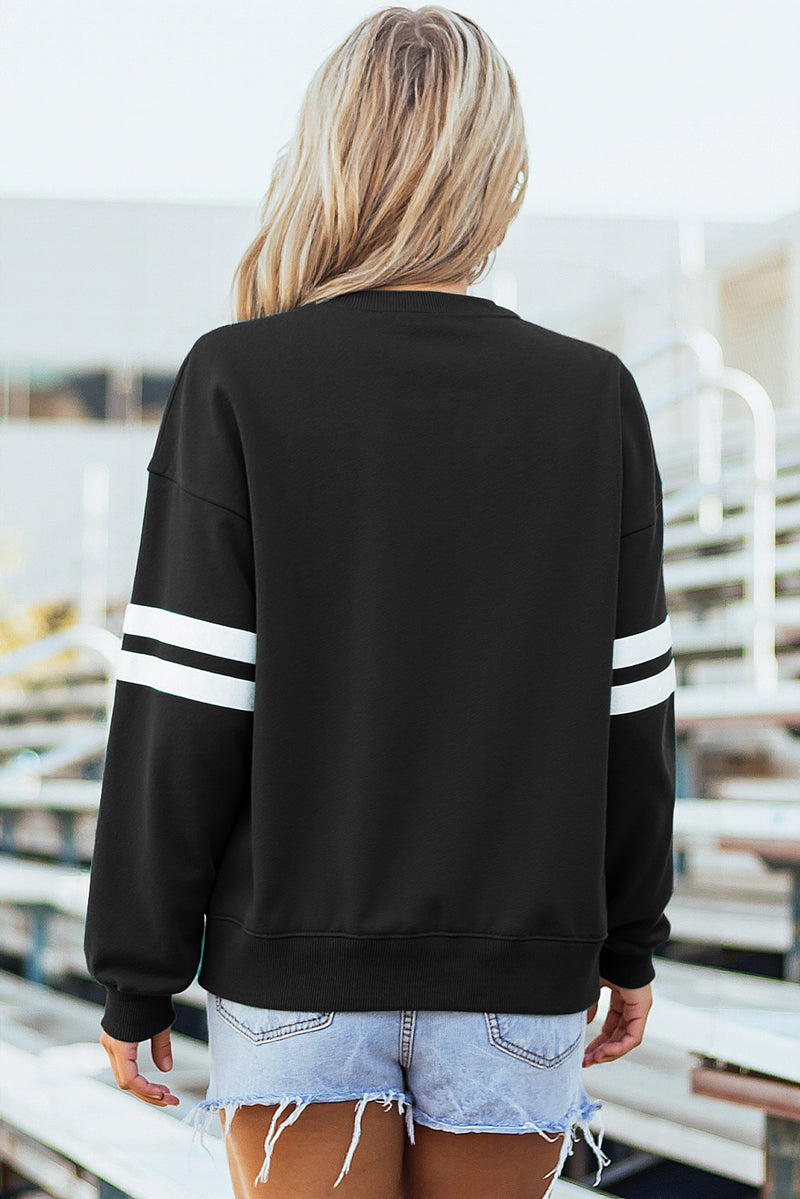 Hazel Blues® |  Evergreen Varsity Striped Detail Drop Shoulder Oversized Sweatshirt