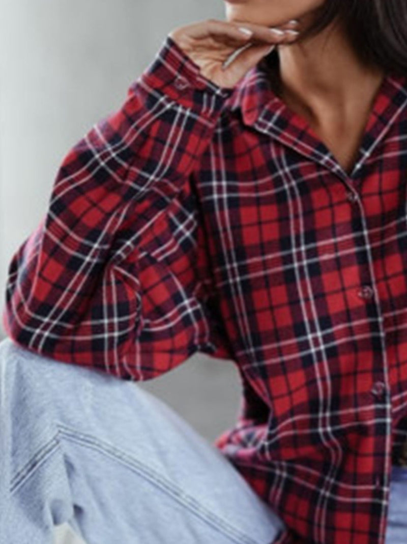 Hazel Blues® |  Plaid Collared Neck Long Sleeve Shirt