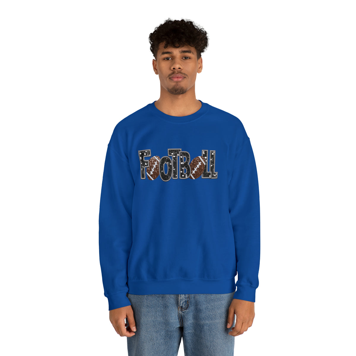 3Blues Designs |  3Blues Designs |  Hazel Blues® |  Football Faux Chenille Sequin Patches Sweatshirt