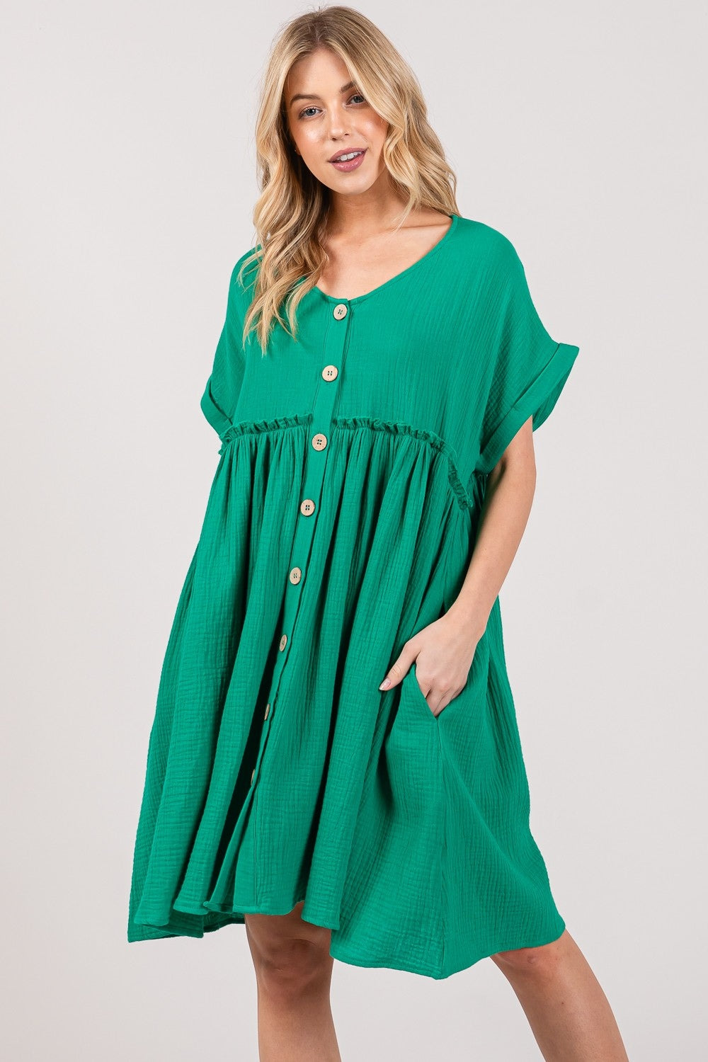 Hazel Blues® |  SAGE + FIG Button Up Short Sleeve Dress