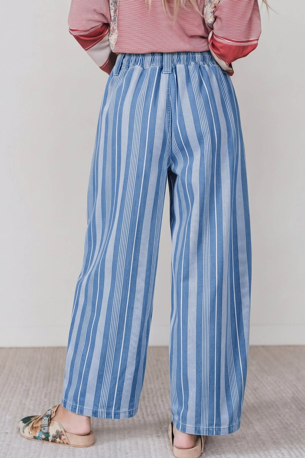 Sadie Lane Blue Stripe Barrel Wide-Leg Jeans