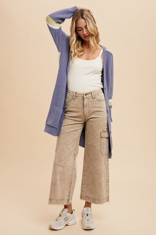 Hazel Blues® |  Annie Wear Raw Hem Wide Leg Jeans with Cargo Pockets