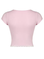 Hazel Blues® |  Lace Detail Sweetheart Neck Short Sleeve T-Shirt